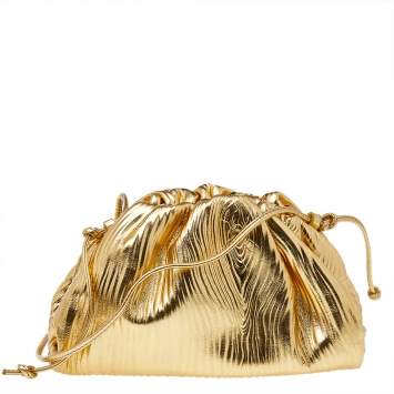 Pre Owned Bottega Veneta Gold Bark Embossed Leather Mini The Pouch Bag