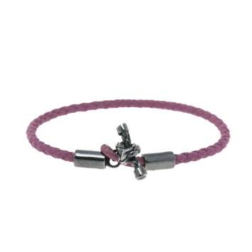 Pre Owned Bottega Veneta Pink Intrecciato Leather Silver Knot Bracelet