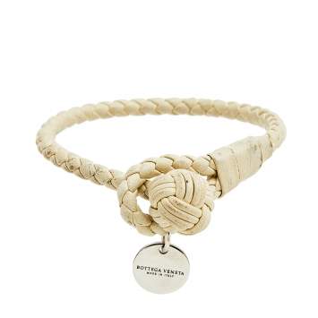Pre Owned Bottega Veneta White Intrecciato Leather Knot Bracelet