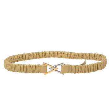 Pre Owned Bottega Veneta Cream Gathered Elastic Leather Triangular Buckle Belt S  