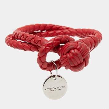 Pre Owned Bottega Veneta Intrecciato Leather Double Strand Knot Bracelet