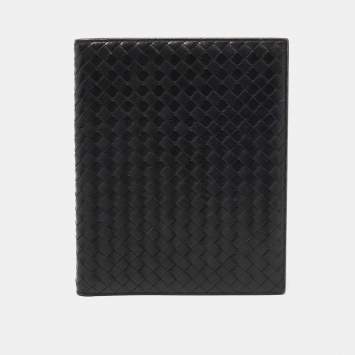Pre Owned Bottega Black Intrecciato Leather Agenda Cover