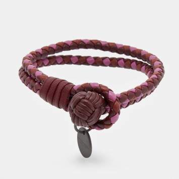 Pre Owned Bottega Veneta Three Tone Intrecciato Leather Double Strand Knot Bracelet