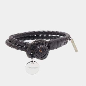 Pre Owned Bottega Veneta Intrecciato Leather Double Strand Knot Bracelet S