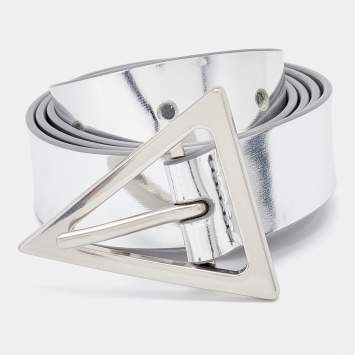 Pre Owned Bottega Veneta Silver Leather Triangle Buckle Belt 80 CM