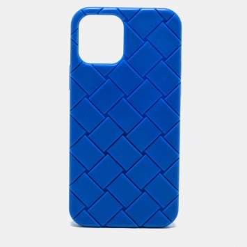 Pre Owned Bottega Veneta Blue Intrecciato Rubber iPhone 13 Case
