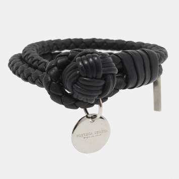 Pre Owned Bottega Veneta Intrecciato Leather Double Strand Knot Bracelet S