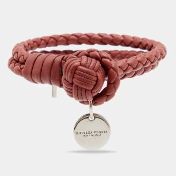 Pre Owned Bottega Veneta Brown Intrecciato Leather Double Knot Bracelet S