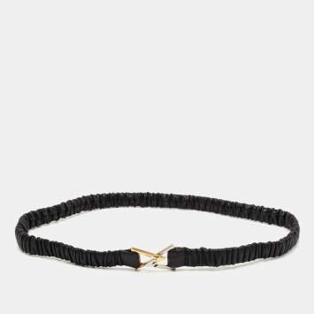 Pre Owned Bottega Veneta Black Leather Slim Waist Belt M