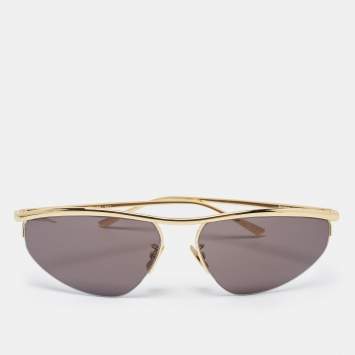 Pre Owned Bottega Veneta Black/Gold BV1091S Oval Sunglasses