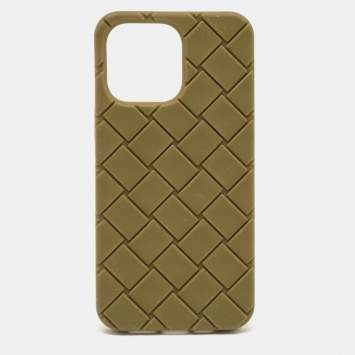 Pre Owned Bottega Veneta Olive Green Intrecciato Rubber Silicone iPhone 14 Pro Max Case