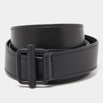 Pre Owned Bottega Veneta Black Leather Slim Buckle Belt 85CM