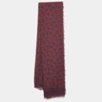 Pre Owned Bottega Veneta Brown & Burgundy  Burgundy Printed Modal & Silk Square Scarf