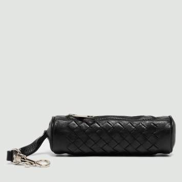 Pre Owned Bottega Veneta Black Intrecciato Leather Zip Pouch