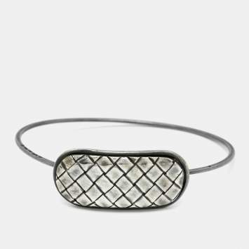 Pre Owned Bottega Veneta Textured Sterling Silver Bracelet S