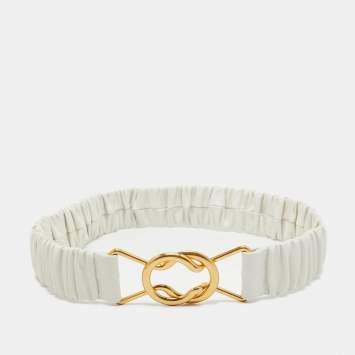 Pre Owned Bottega Veneta White Leather Ruched Clasp Waist Belt