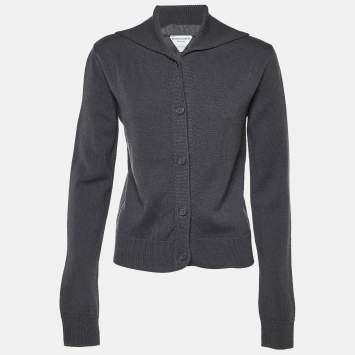 Pre Owned Bottega Veneta Grey Wool Knit Button Front Cardigan S