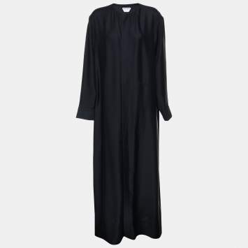 Pre Owned Bottega Veneta Navy Blue Crepe Long Dress S