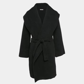 Pre Owned Bottega Veneta Black Wool Open Front Belted Coat XL