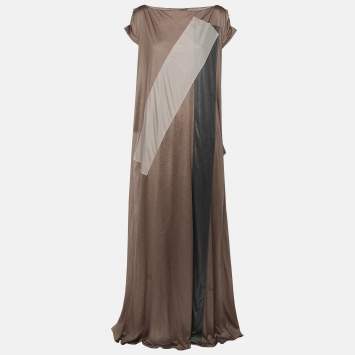 Pre Owned Bottega Veneta Taupe Polyester Maxi Dress S