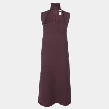 Pre Owned Bottega Veneta Purple Rib Knit Midi Dress XS