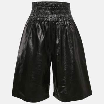 Pre Owned Bottega Veneta Black Leather High Waist Shorts XS