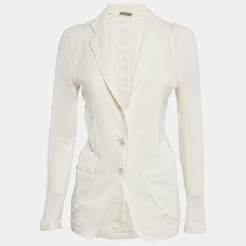 Pre Owned Bottega Veneta Off-White Perforated Cotton Single Breasted Blazer M
