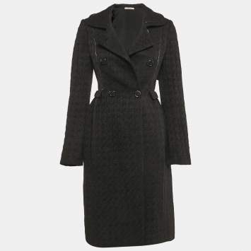 Pre Owned Bottega Veneta Black Jacquard Wool Blend Double Breasted Coat S