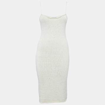 Pre Owned Bottega Veneta Off White Rib Knit Strappy Short Dress XS