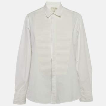 Pre Owned Bottega Veneta White Front Pleated Panel Poplin Shirt L