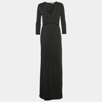 Pre Owned Bottega Veneta Black Jersey V-Neck Maxi Dress S