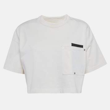 Pre Owned Bottega Veneta Off-White Cotton Knit Crew Neck Crop Top XXS