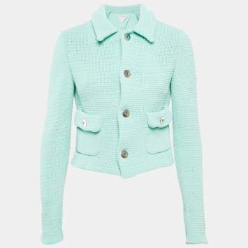 Bottega Veneta Mint Blue Patterned Cotton Blend Button Front Jacket L