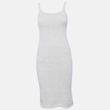 Pre Owned Bottega Veneta Cream Textured Knit Bralette & Midi Dress XS