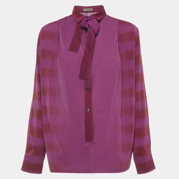 Pre Owned Bottega Veneta Pink Printed Satin Blouse M