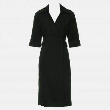 Pre Owned Bottega Veneta Belted Cotton Green Wrap Dress IT 36