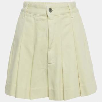 Pre Owned Bottega Veneta Cream Denim Pleated Mini Skirt S