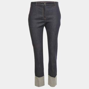 Pre Owned Bottega Veneta Blue Leather Denim Jeans S/Waist 29"