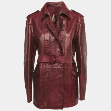 Pre Owned Bottega Veneta Red Double Breasted Leather Jacket L