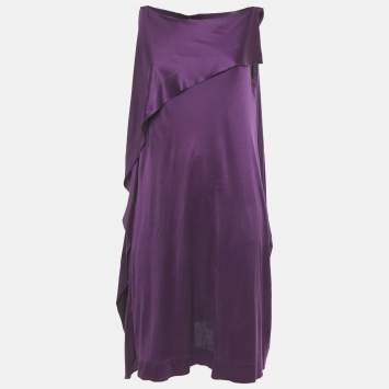 Pre Owned فستان بوتيغا فينيتا قصير بدون أكمام حرير مطاطي أرجواني مقاس صغير