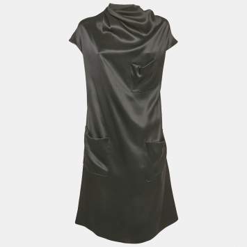 Pre Owned فسطان بوتيغا فينيتا قصير جيوب أمامية حرير أسود مقاس صغير