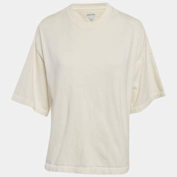 مملوكة مسبقًا Bottega Veneta Off-White Cotton Knit Oversized Crop T-Shirt S