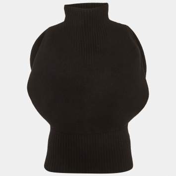 Pre Owned Bottega Veneta Black Rib Knit Turtle Neck Sweater Vest S