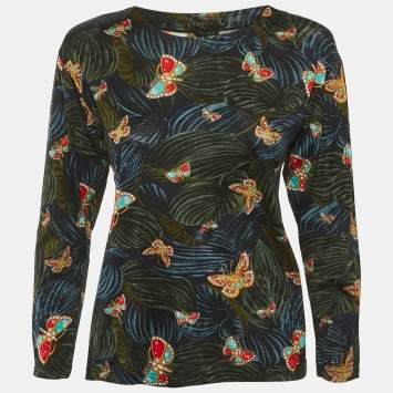 Pre Owned Bottega Veneta Vintage Green Printed Jersey T-Shirt S