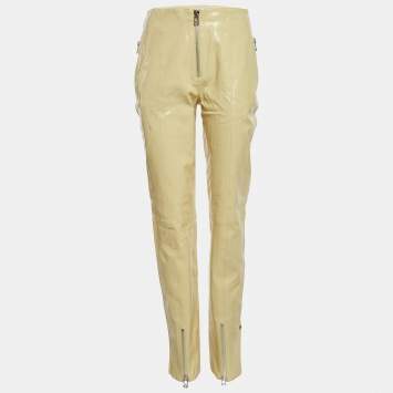 مملوكة مسبقًا Bottega Veneta Cream Leather Zipper Trousers S