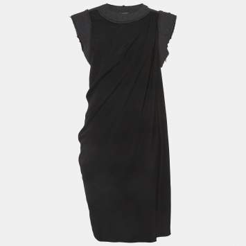 Pre Owned Bottega Veneta Black Jersey Wool Trim Mini Dress S