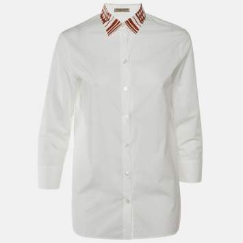 مملوكة مسبقًا Bottega Veneta White Cotton Contrast Collar Detail Shirt S
