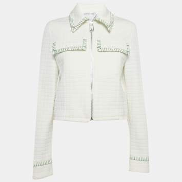 مملوكة مسبقًا جاكيت بوتيغا فينيتا بنقشة مربعات أبيض جيرسيه بسحاب مقاس صغير ( سمول )