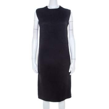Pre Owned Bottega Veneta Black Textured Wool Sleeveless Shift Dress S 