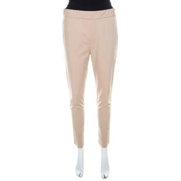 Pre Owned Bottega Veneta Beige Stretch Cotton Elasticized Waist Tapered Trousers S